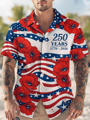 American 250th Anniversary Hawaiian Shirt Poppy Flower Print American Pride Gift