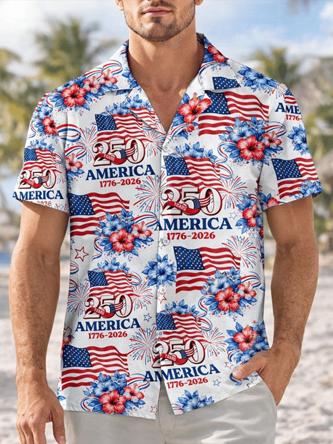 American 250th Anniversary Hawaiian Shirt 1776 2026 US Flag Print Pride Gift