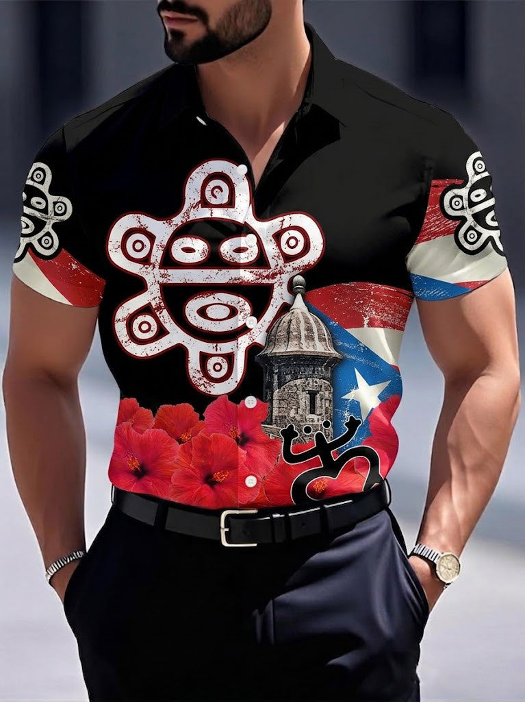 Coqui Puerto Rico Button Shirt Island Pride With PR Flag Apparel Travel Gift Ideas