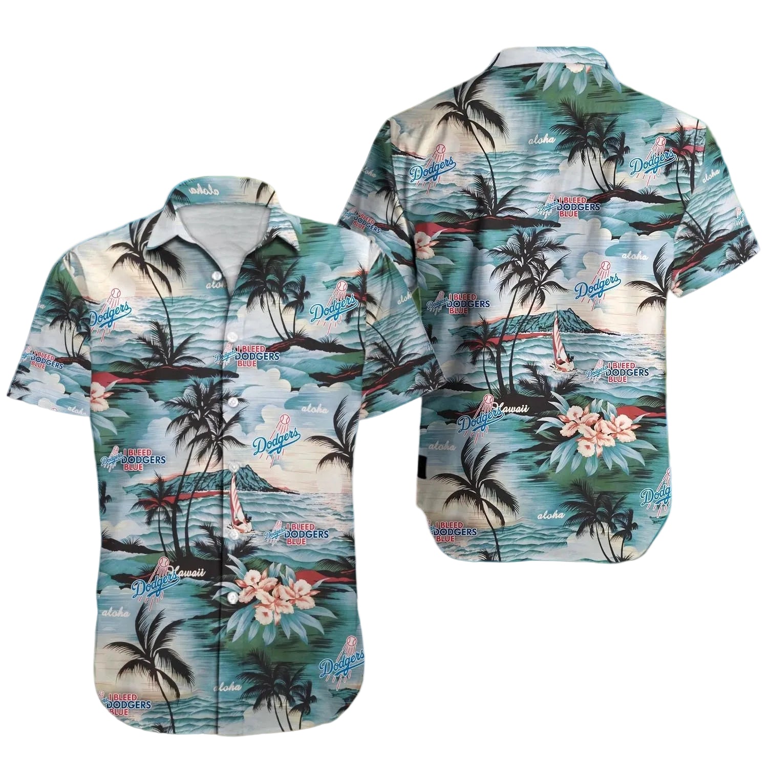 LA Los Angeles Dodgers Hawaiian Shirt Island Palms Holiday Beach Vacation Aloha Shirt