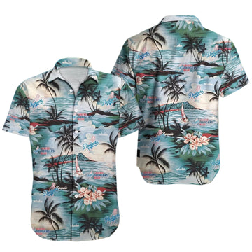 LA Los Angeles Dodgers Hawaiian Shirt Island Palms Holiday Beach Vacation Aloha Shirt