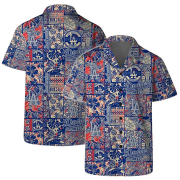 LA Los Angeles Dodgers Hawaiian Shirt Retro Patchwork Vintage Aloha Shirt Dodgers Fan Gifts