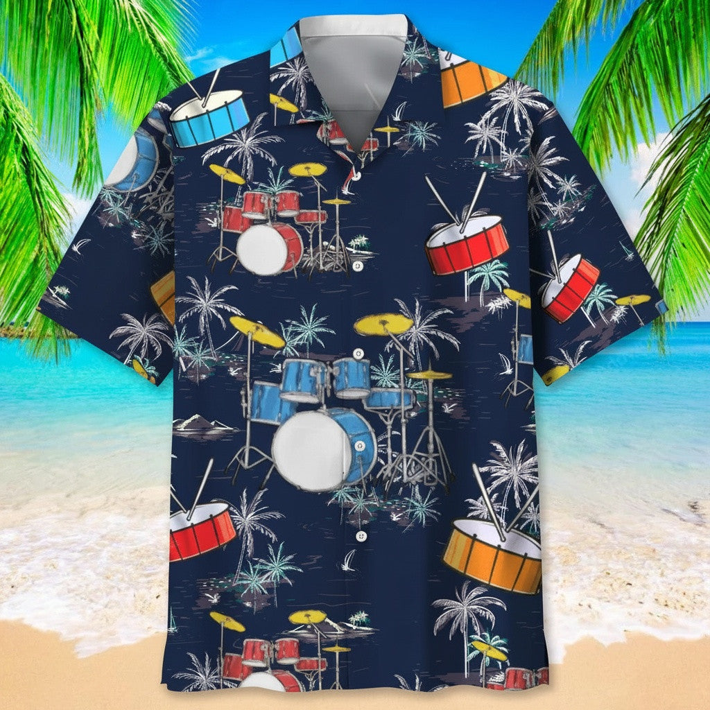 Drum Nature Beach Hawaiian Shirt Musical Instruments Tropical Aloha Shirt Gifts For Dad