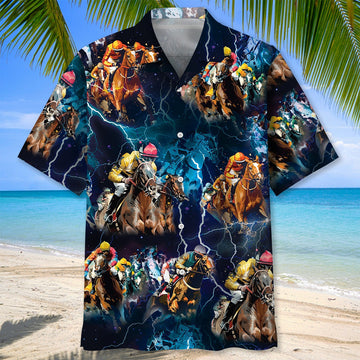 Horse Racing Thunder Hawaiian Shirt Kentucky Derby Aloha Shirt Equestrian Gifts For Dad