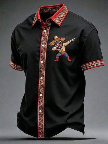 Fiesta Celebration Button Shirt Mexican Wrestler Dab Merchandise Gift For Tacos