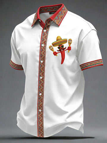 Mexican Heritage Button Shirt Chili With Sombrero Maracas Apparel Gift For Latino