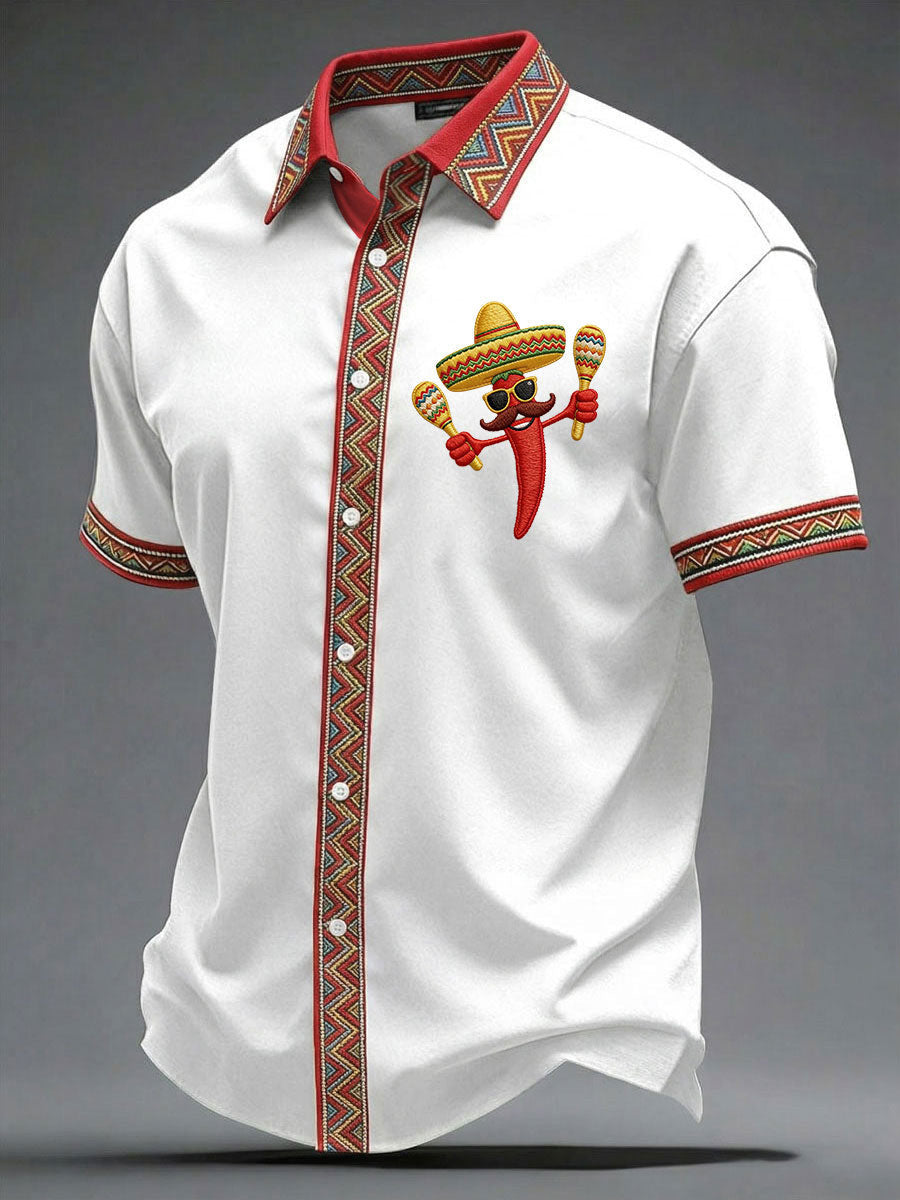 Mexican Heritage Button Shirt Chili With Sombrero Maracas Apparel Gift For Latino