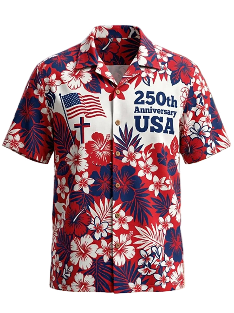USA 250th Anniversary Hawaiian Shirt Tropical Themed Clothing Independence Day Gifts For Men