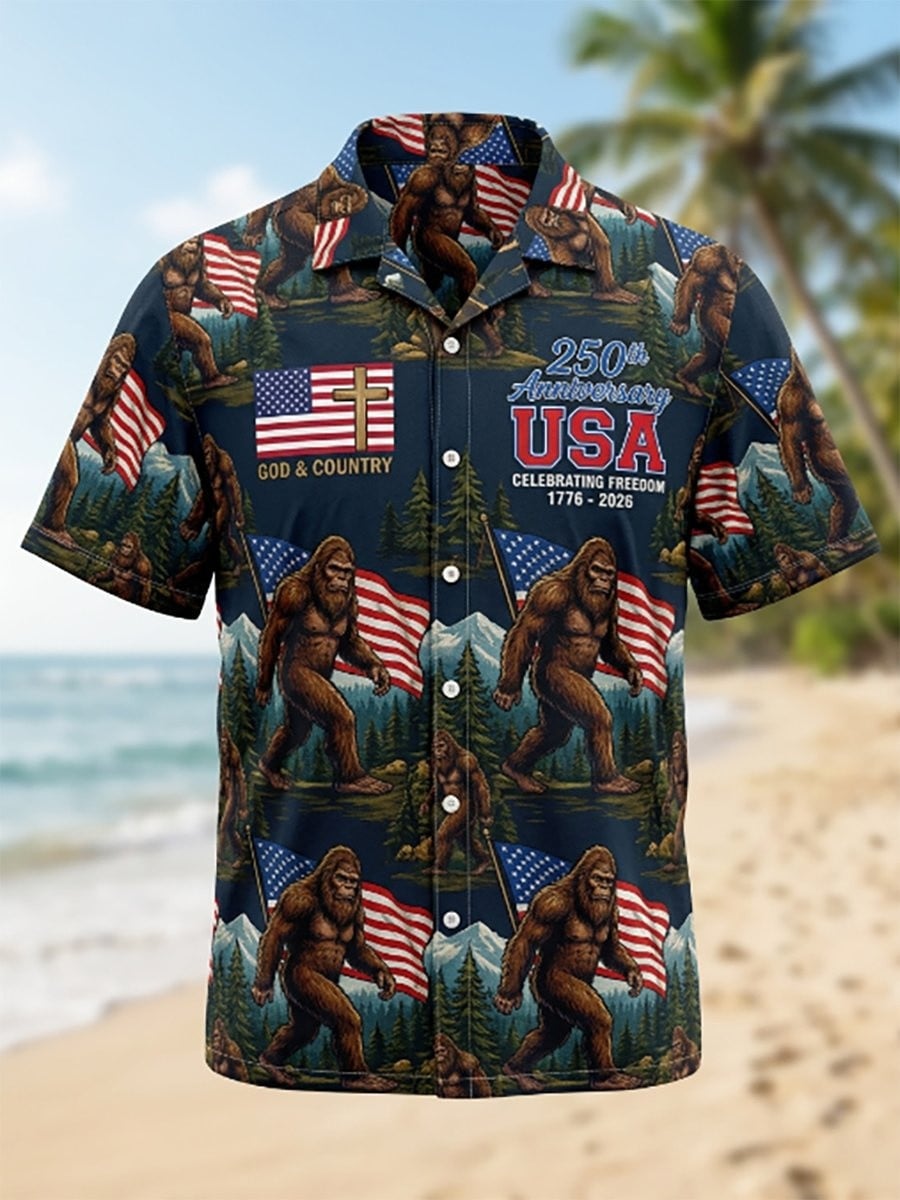 Bigfoot USA 250th Anniversary Hawaiian Shirt Celebrating Freedom 1776 2026 Patriotic Merch