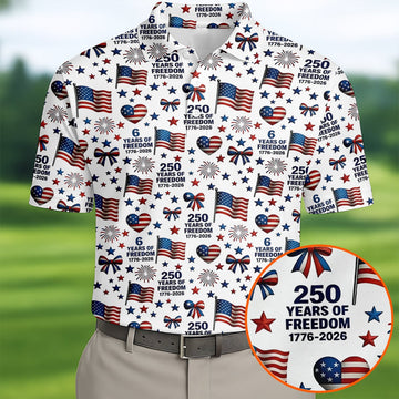 250 Years Of Freedom 1776-2026 Golf Polo Shirt Mens Polo Shirts Golf Presents For Dad