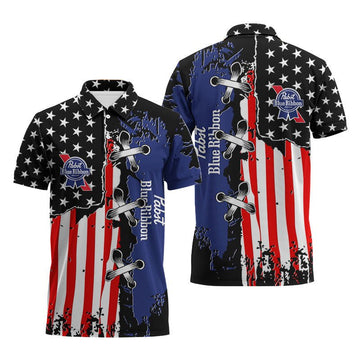 Pabst Blue Ribbon Patriotic Grunge Flag Polo Shirt