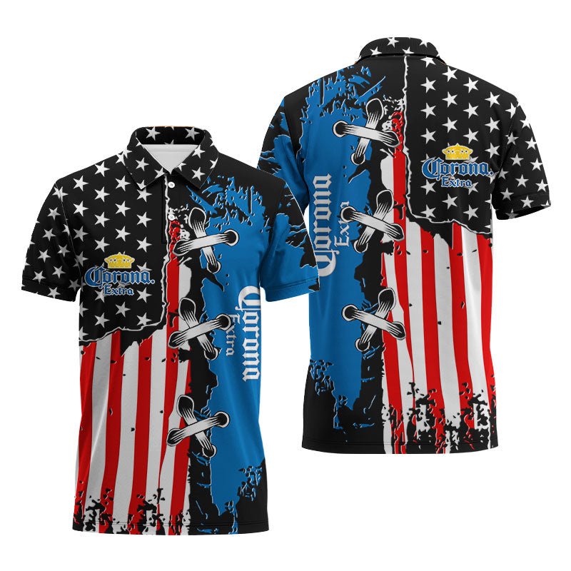 Corona Extra Patriotic Grunge Flag Polo Shirt