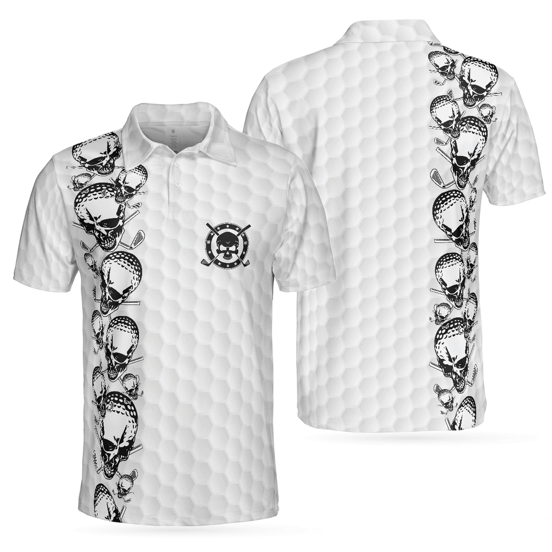 Golfing Skull Golf Ball and Clubs Black and White Golf Shirt Polo Shirt