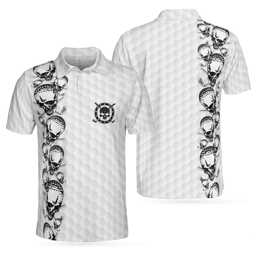 Golfing Skull Golf Ball and Clubs Black and White Golf Shirt Polo Shirt