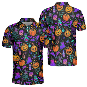 Magical Pumpkins Halloween Seamless Pattern Polo Shirt
