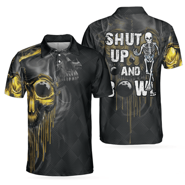 Bowling Shut Up Scary Halloween Gift Idea for Male Bowlers Skull Polo Shirt