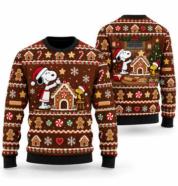 Snoopy Gingerbread Doghouse Bakeoff Ugly Christmas Sweater