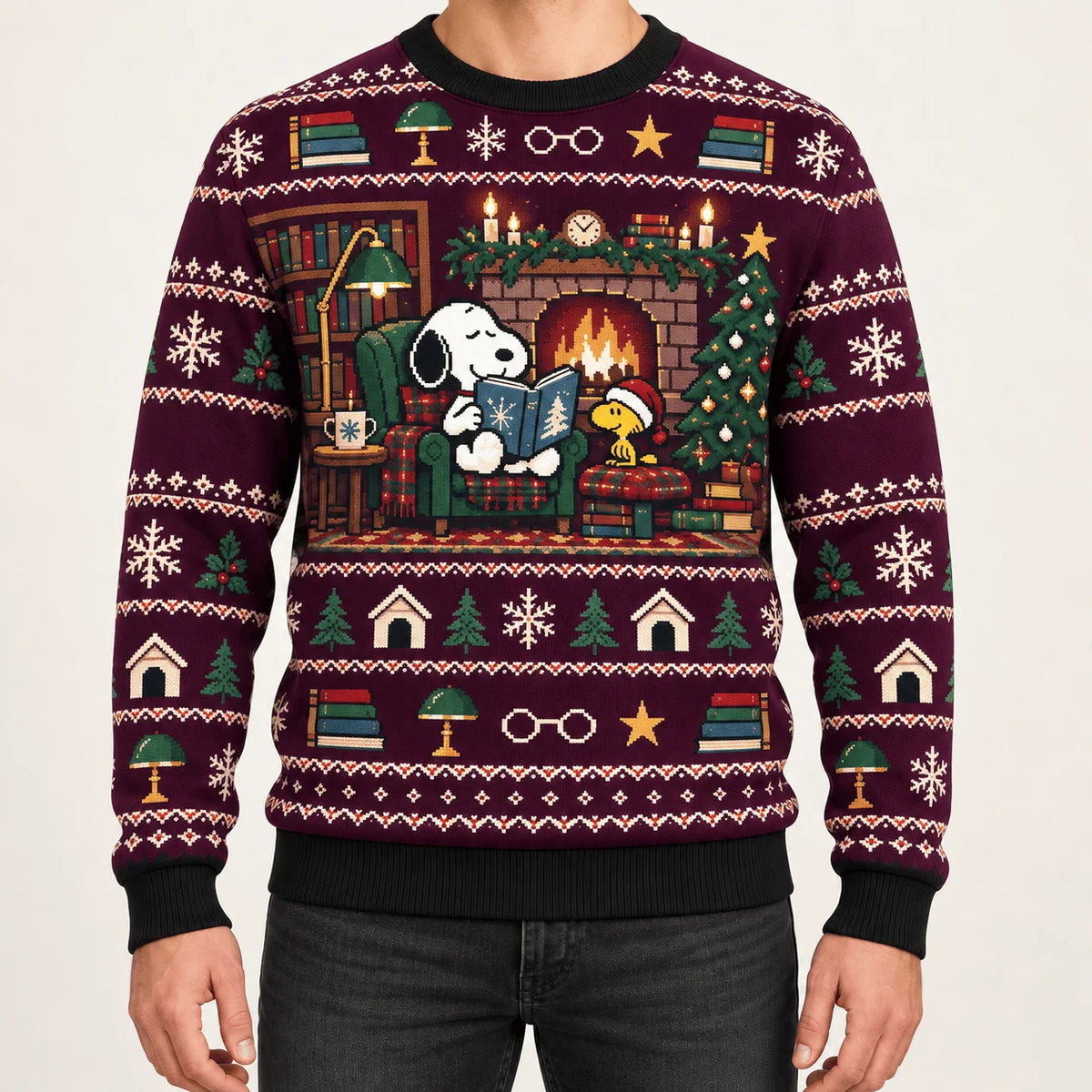 Snoopy Winter Storybook Library Ugly Christmas Sweater