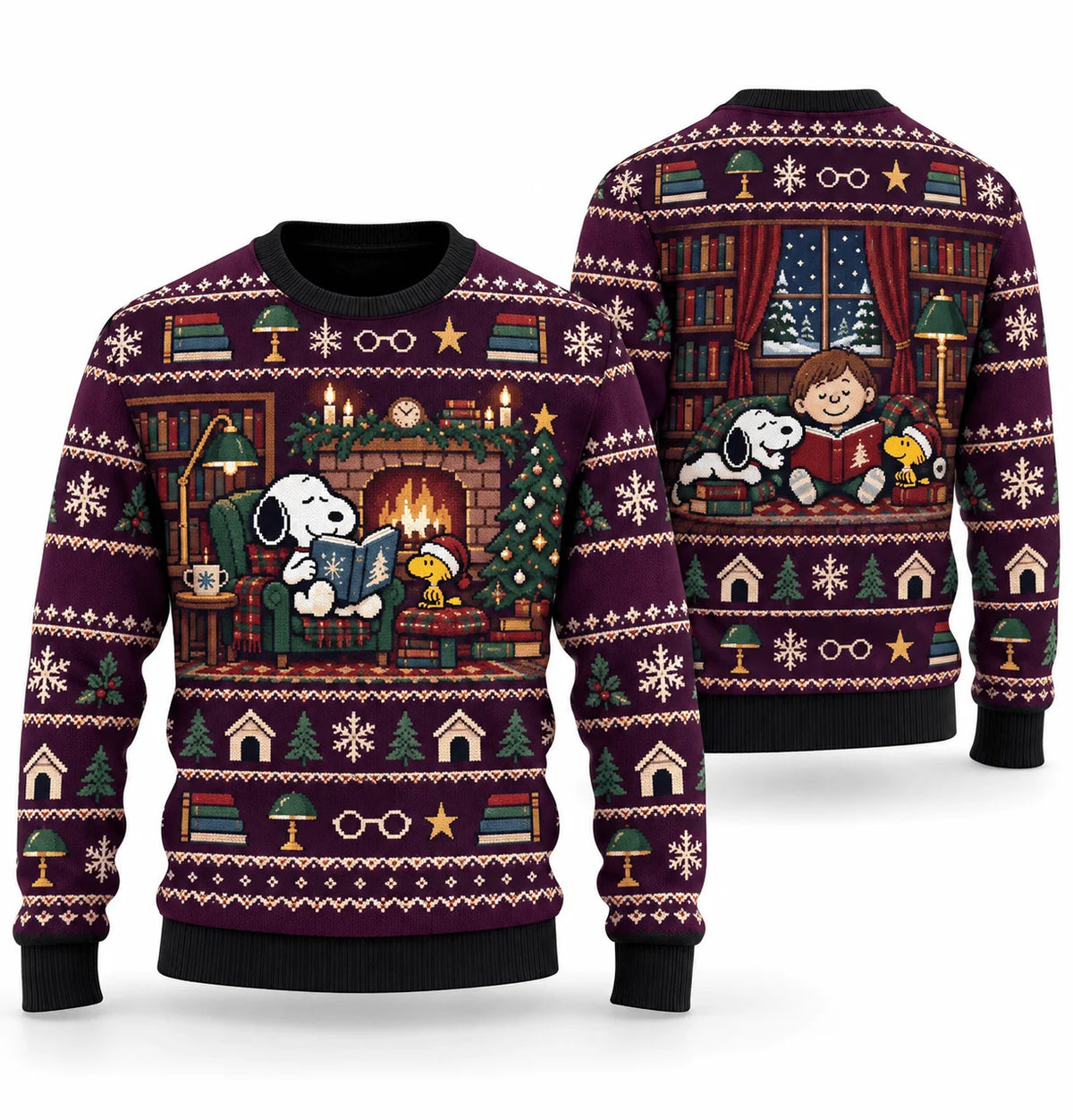 Snoopy Winter Storybook Library Ugly Christmas Sweater
