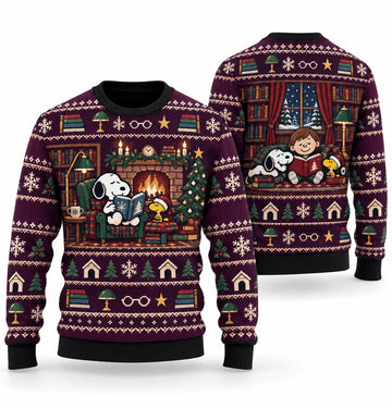 Snoopy Winter Storybook Library Ugly Christmas Sweater