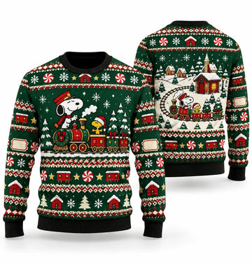 Snoopy Peppermint Holiday Train Ugly Christmas Sweater