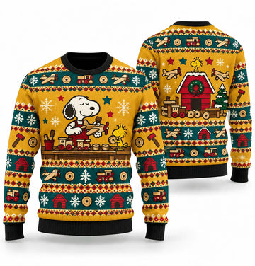 Snoopy Toymaker Doghouse Workshop Ugly Christmas Sweater