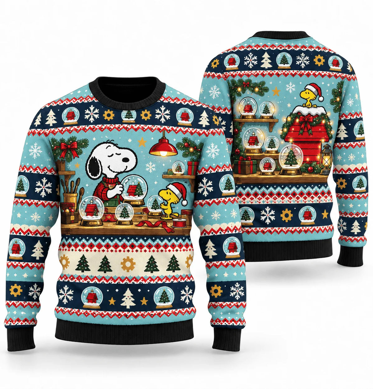 Snoopy Snow Globe Workshop Ugly Christmas Sweater