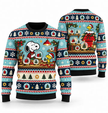 Snoopy Snow Globe Workshop Ugly Christmas Sweater