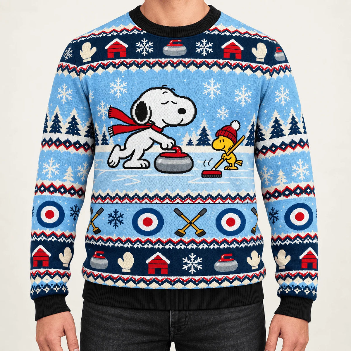 Snoopy Holiday Curling Club Ugly Christmas Sweater
