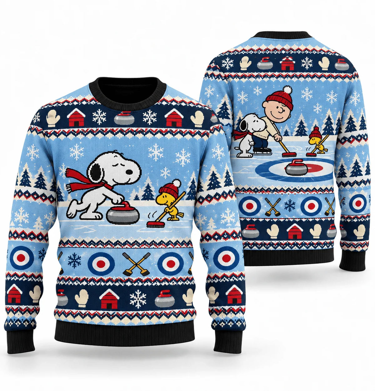 Snoopy Holiday Curling Club Ugly Christmas Sweater