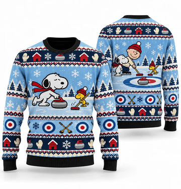 Snoopy Holiday Curling Club Ugly Christmas Sweater