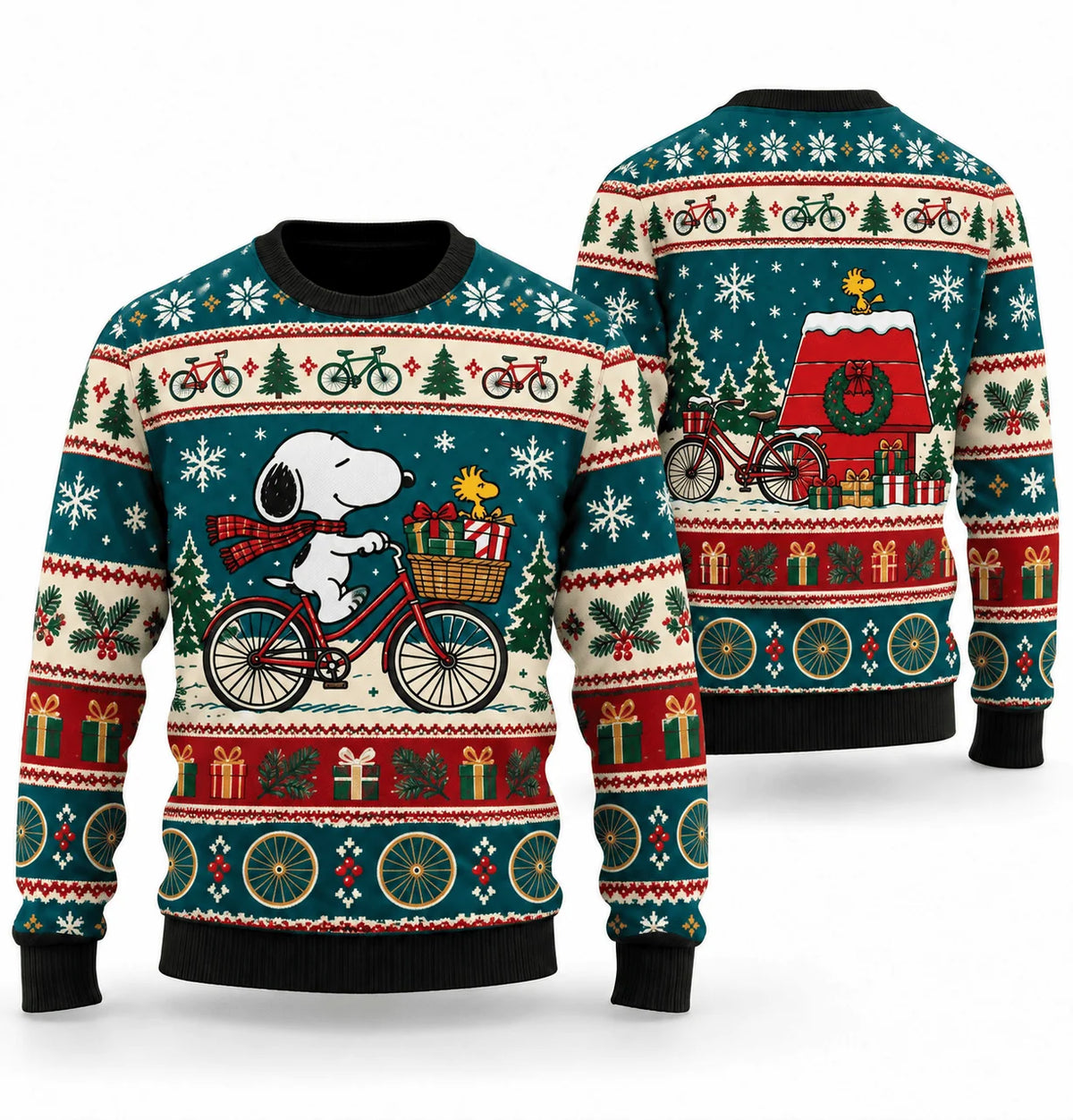 Snoopy Winter Cycling Delivery Ugly Christmas Sweater