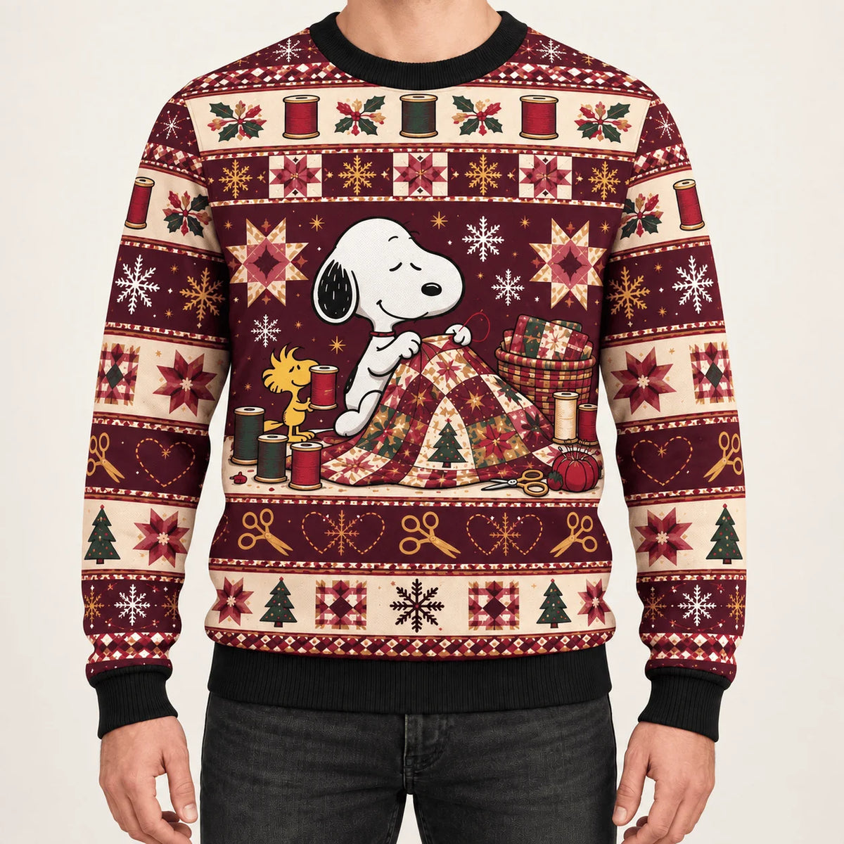 Snoopy Holiday Quilting Room Ugly Christmas Sweater