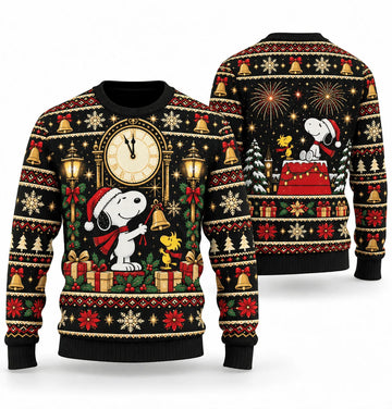 Snoopy New Year Clocktower Ugly Christmas Sweater