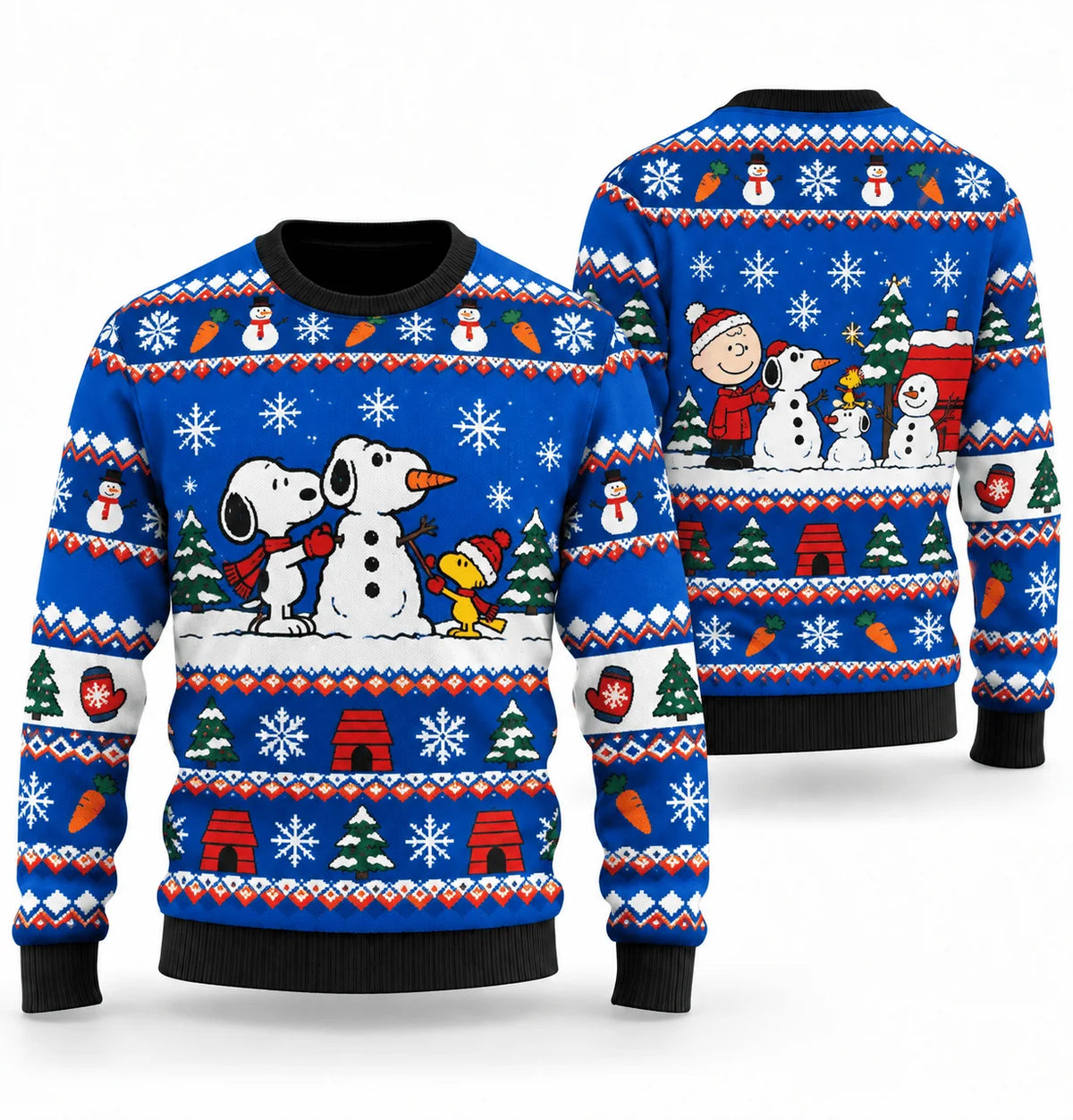 Snoopy Snowman Building Contest Ugly Christmas Sweater