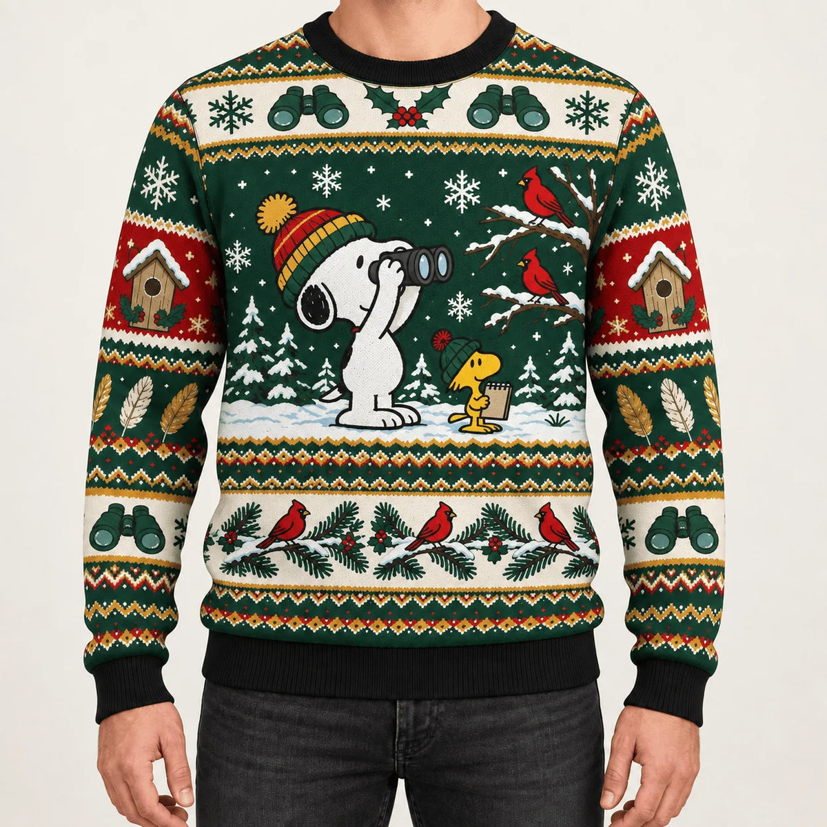 Snoopy Winter Birdwatching Ugly Christmas Sweater