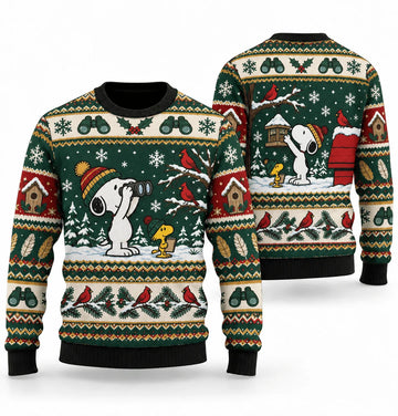 Snoopy Winter Birdwatching Ugly Christmas Sweater