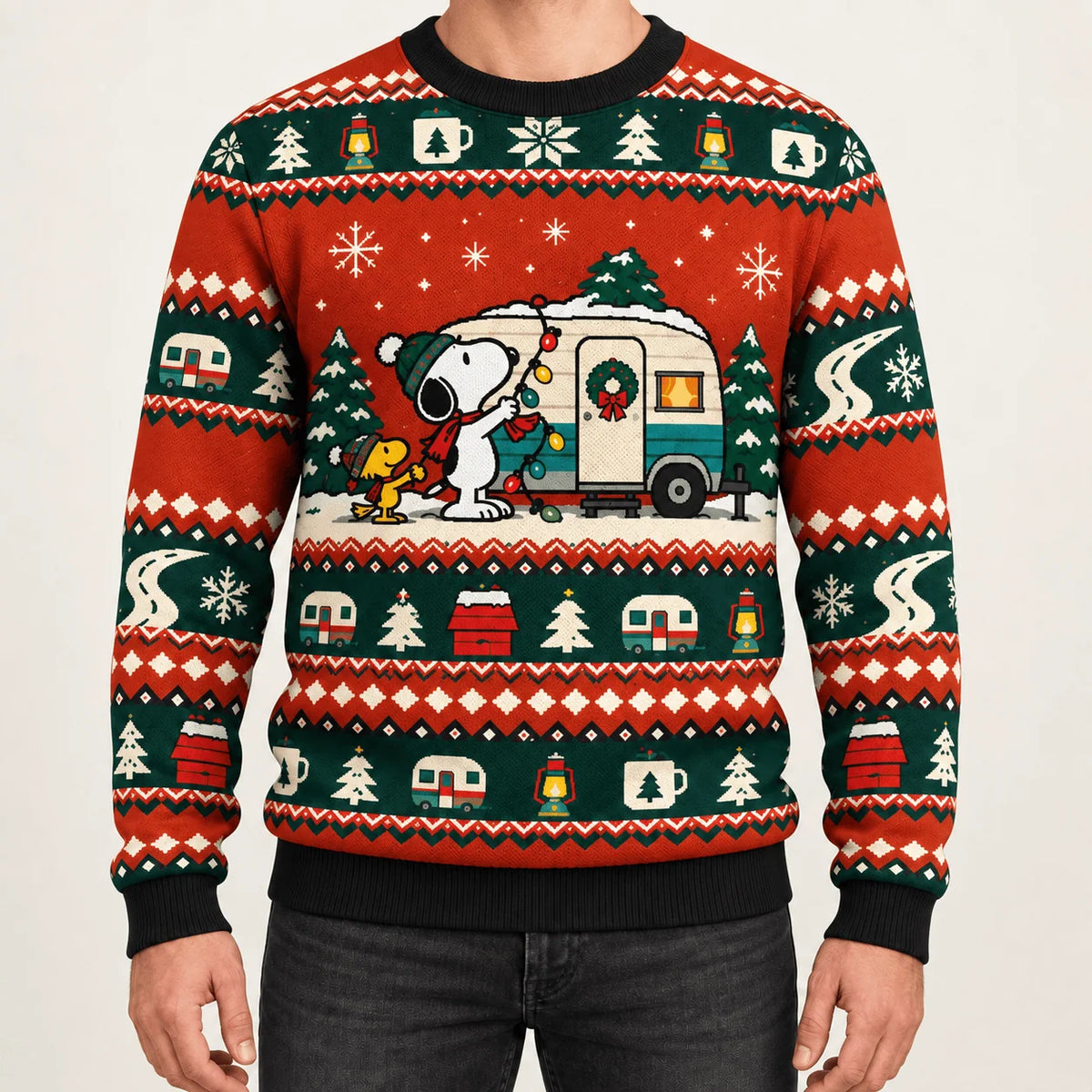 Snoopy Holiday Camper Road Trip Ugly Christmas Sweater