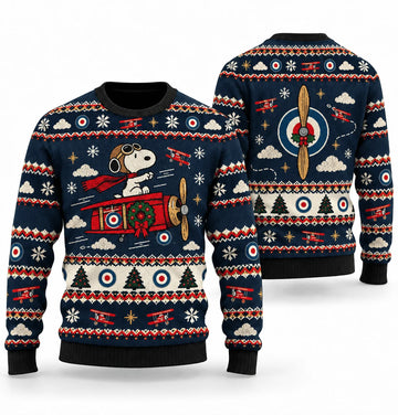 Snoopy Red Baron Christmas Flight Ugly Christmas Sweater