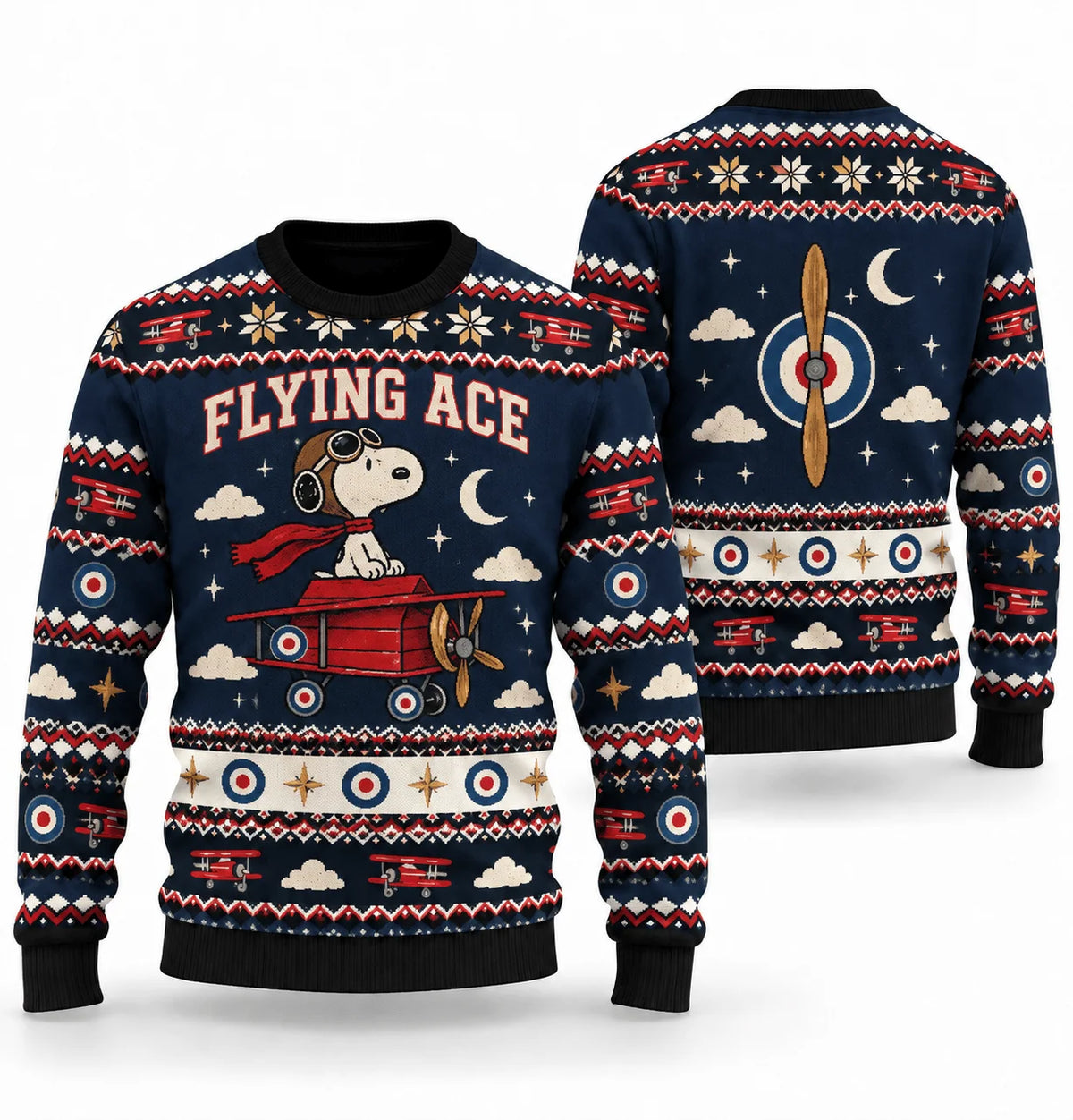 Snoopy Red Baron Night Mission Ugly Christmas Sweater
