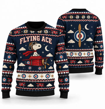 Snoopy Red Baron Night Mission Ugly Christmas Sweater