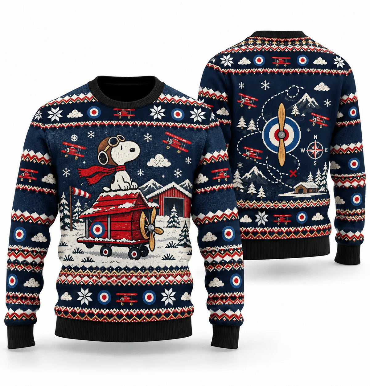 Snoopy Red Baron Winter Patrol Ugly Christmas Sweater