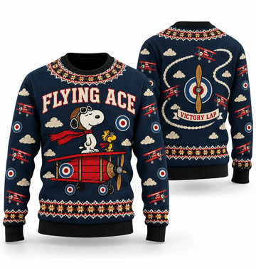 Snoopy Red Baron Victory Lap Ugly Christmas Sweater