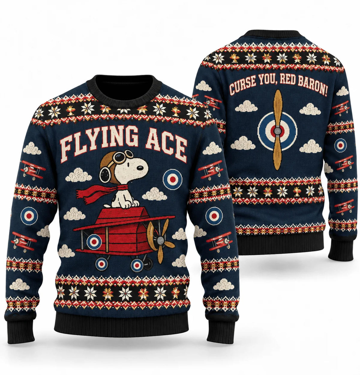 Snoopy Red Baron Target Practice Ugly Christmas Sweater