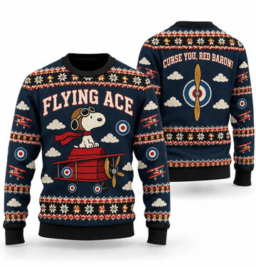 Snoopy Red Baron Target Practice Ugly Christmas Sweater