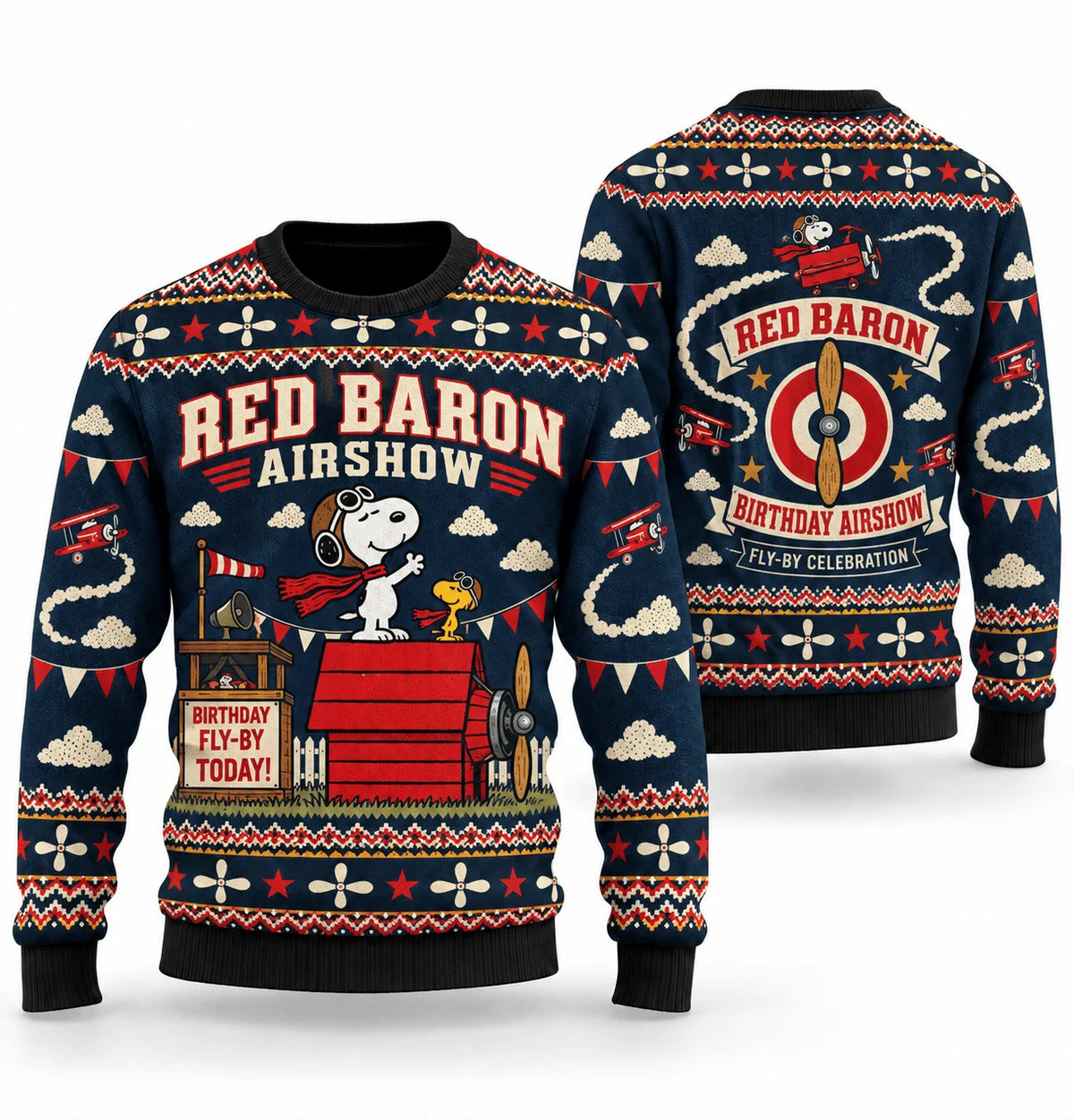 Snoopy Red Baron Birthday Airshow Ugly Christmas Sweater