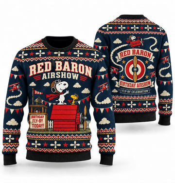 Snoopy Red Baron Birthday Airshow Ugly Christmas Sweater
