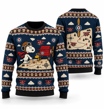 Snoopy Red Baron Squadron Briefing Ugly Christmas Sweater