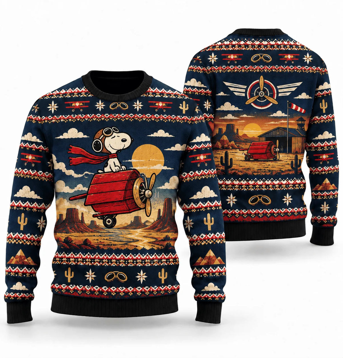 Snoopy Red Baron Desert Mirage Ugly Christmas Sweater