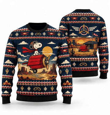 Snoopy Red Baron Desert Mirage Ugly Christmas Sweater